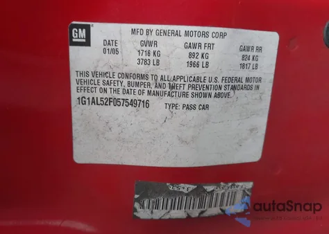 2005 Chevrolet Cobalt Ls from USA, damaged, VIN 1G1AL52F057549716